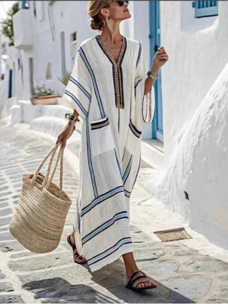 Vestido Bohemio Rayas Talla Grande RHJPEADL - Verano Casual Holgado