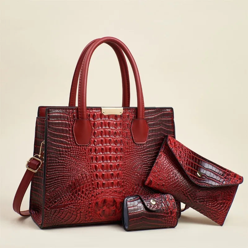 Bolsos de mano de piel con patrón de cocodrilo para mujer...