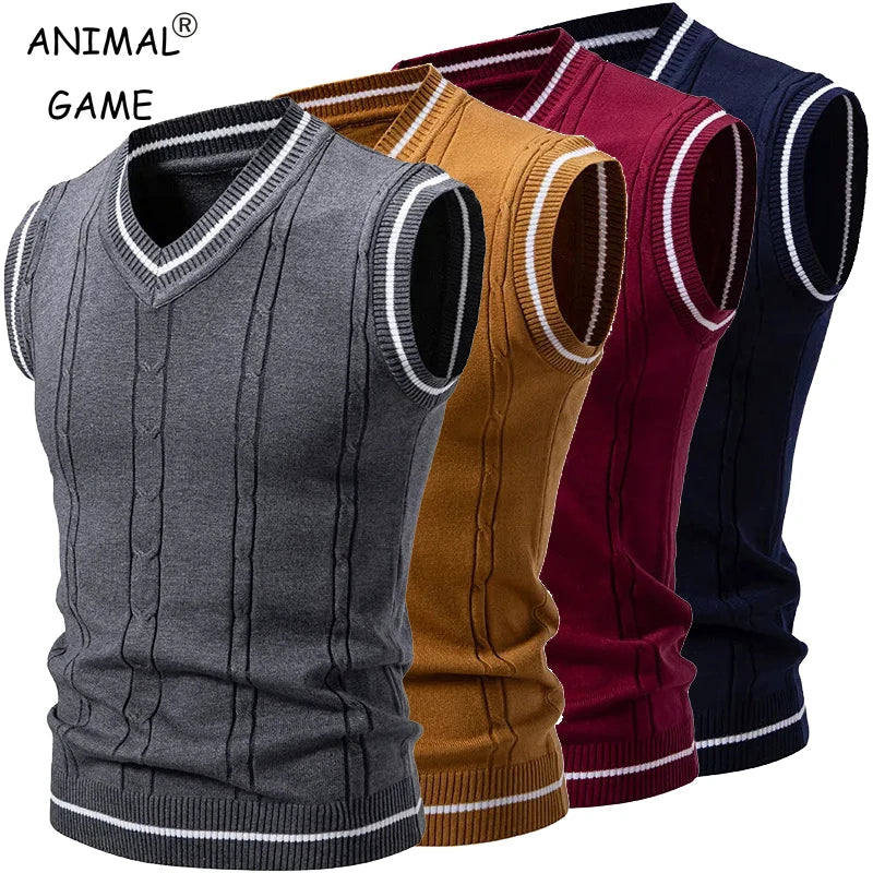 Chaleco Tejido V-Neck Hombre - Moda Casual Inteligente Patchwork Slim Fit - Corporación Turística