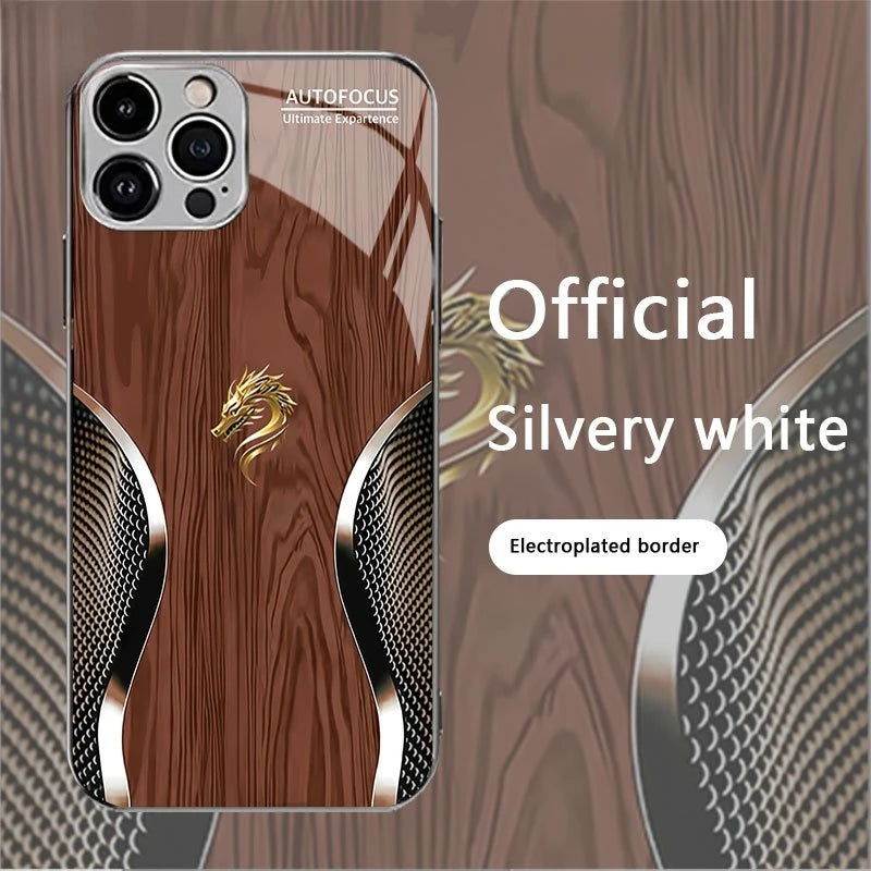 Electroplated glass phone case with pattern, designed for smartphones, by Corporación Turística, showcasing vibrant decorative details.