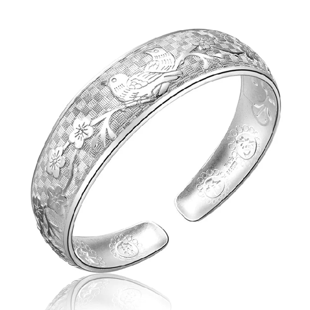Pulseras Abiertas Simples de Plata de Ley 925 para Mujer,...