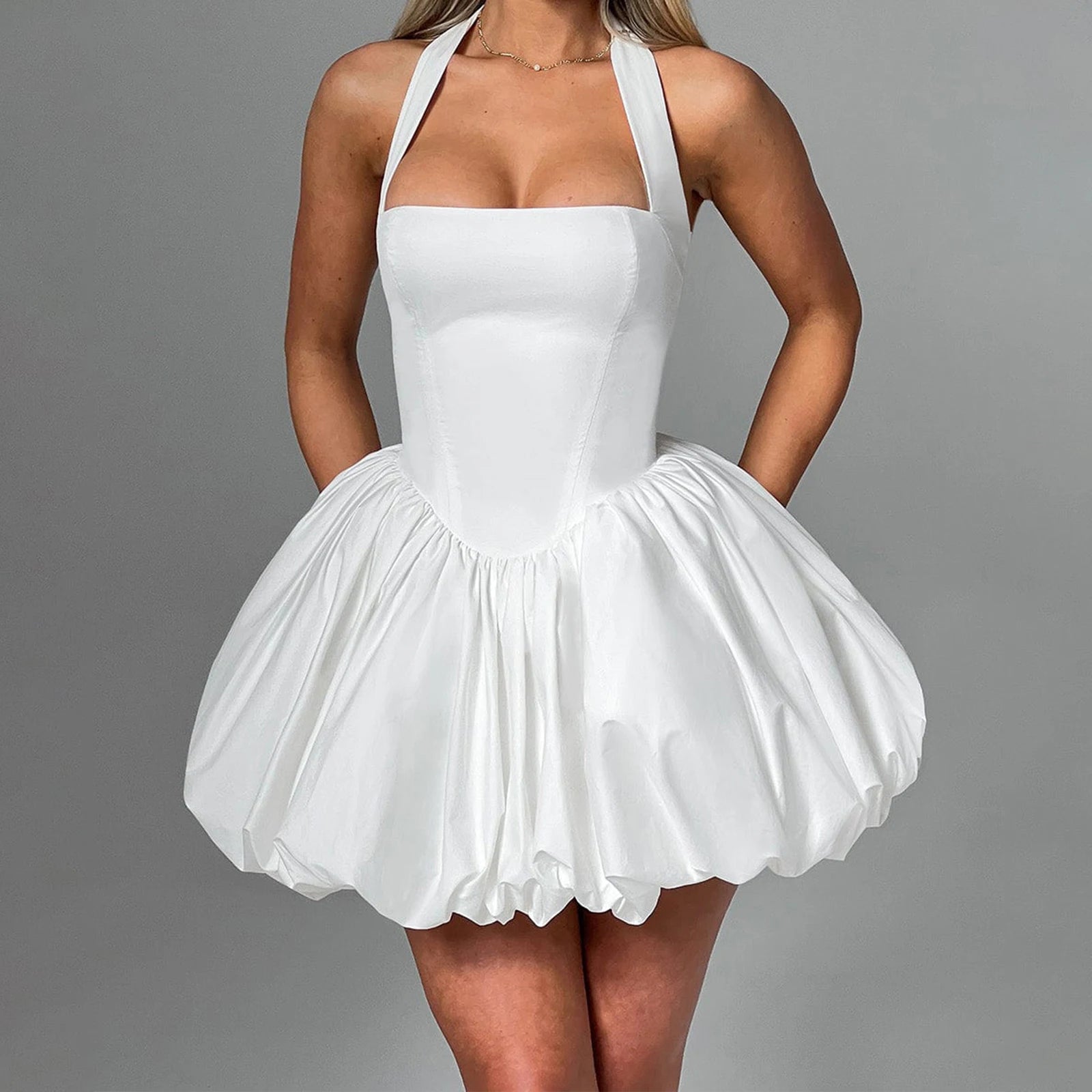 Minivestido Halter de burbujas para mujer, vestido elegan...