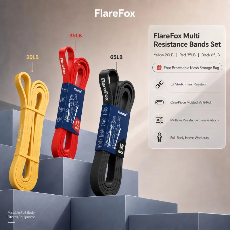 Bandas de Resistencia FlareFox: Dominadas, Fuerza y Agilidad (Kit Múltiple)