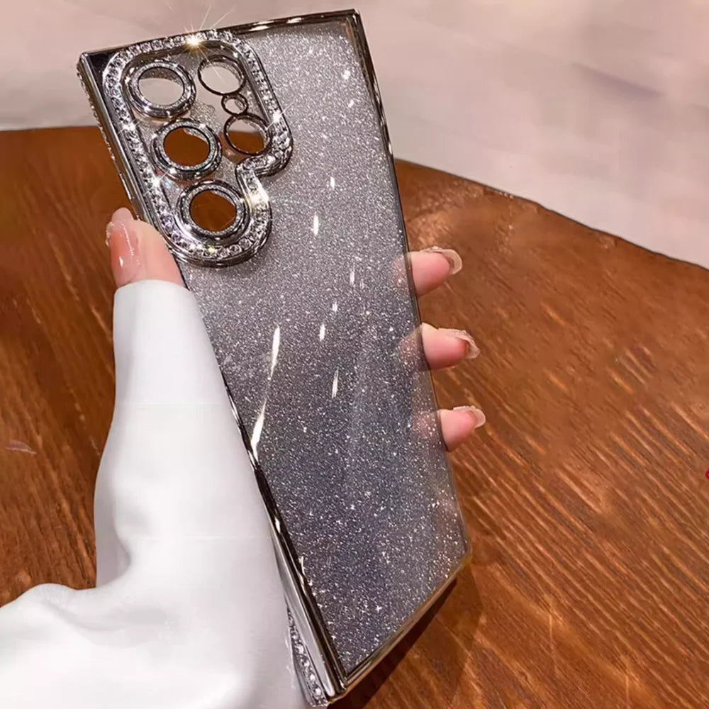Colorful gradient glitter phone case from Corporación Turística, featuring sparkling accents and sleek design for smartphones.