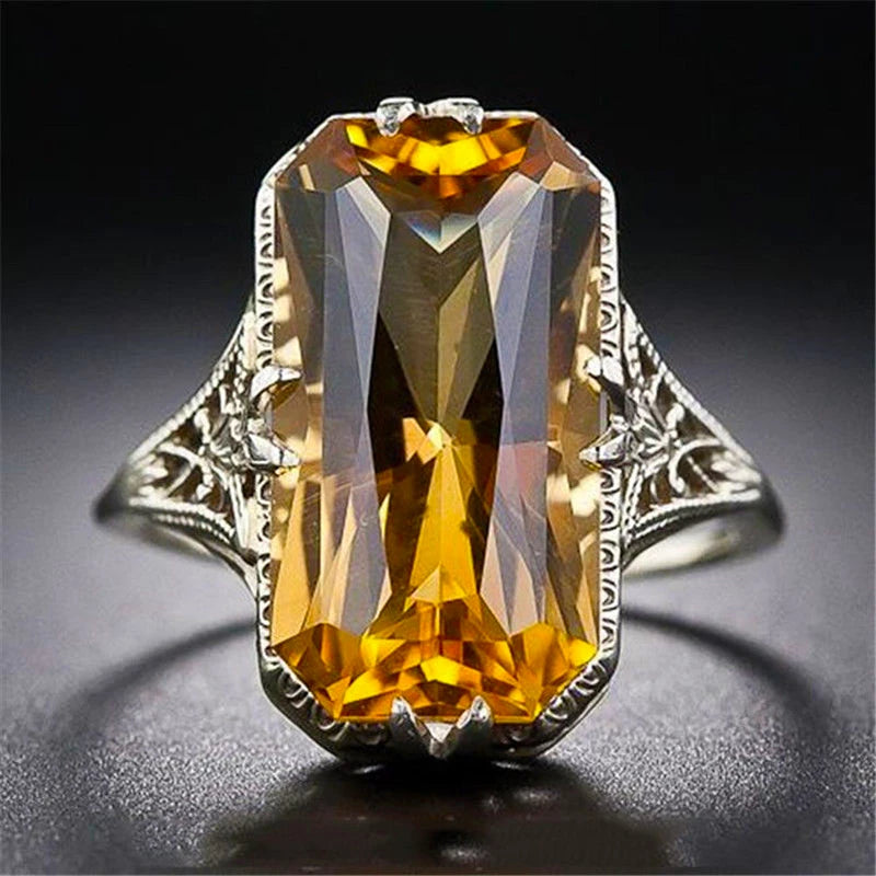 Anillo Retro único cuadrado de cristal tallado hueco de C...