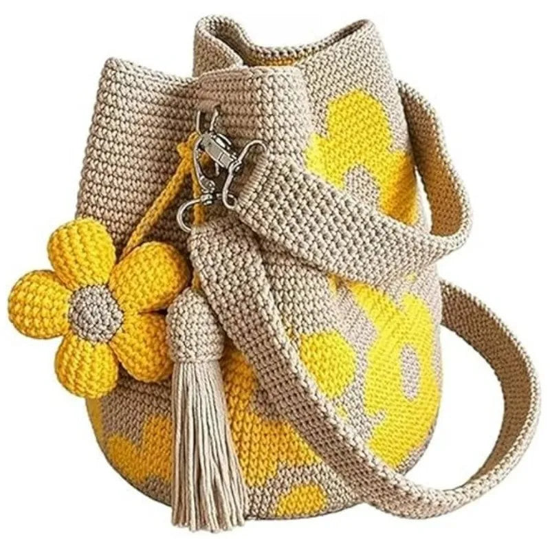 Bolso de mano de ganchillo hecho a mano con flores, carte...