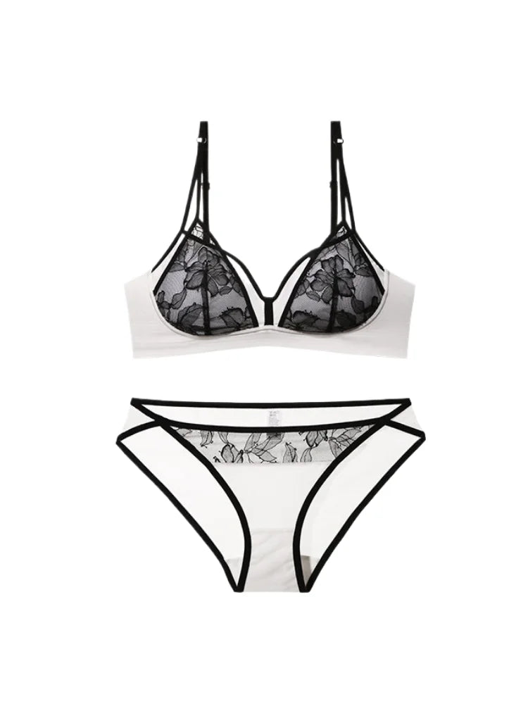 Feminine lingerie set with a triangular bra, featuring soft fabric and delicate design, by Corporación Turística.