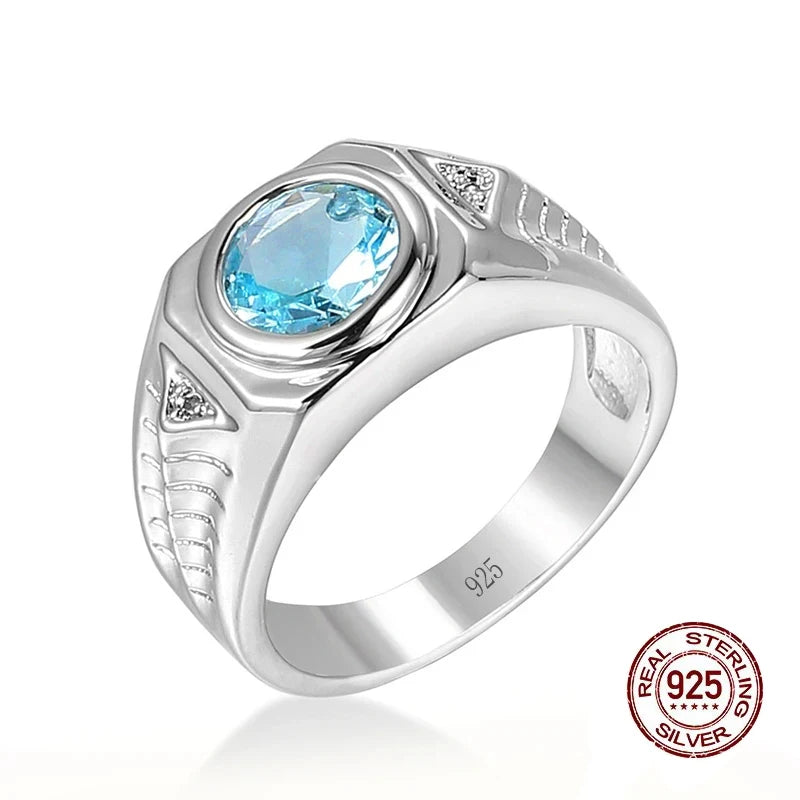 Anillos de circón azul con piedras preciosas de Aguamarin...