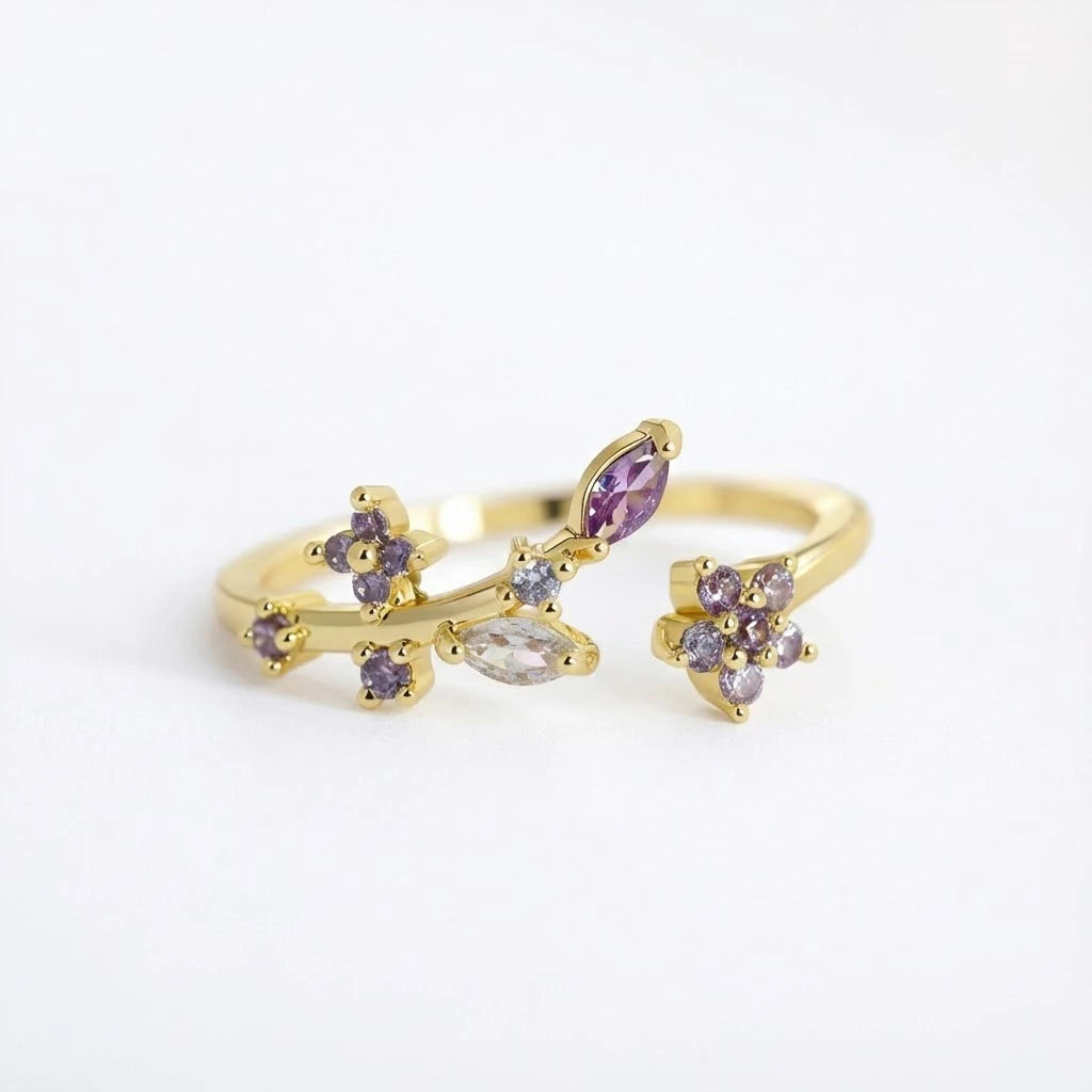 Anillo Flor Circon Colorido Ajustable Mujer Moda Vintage Regalo Joyería
