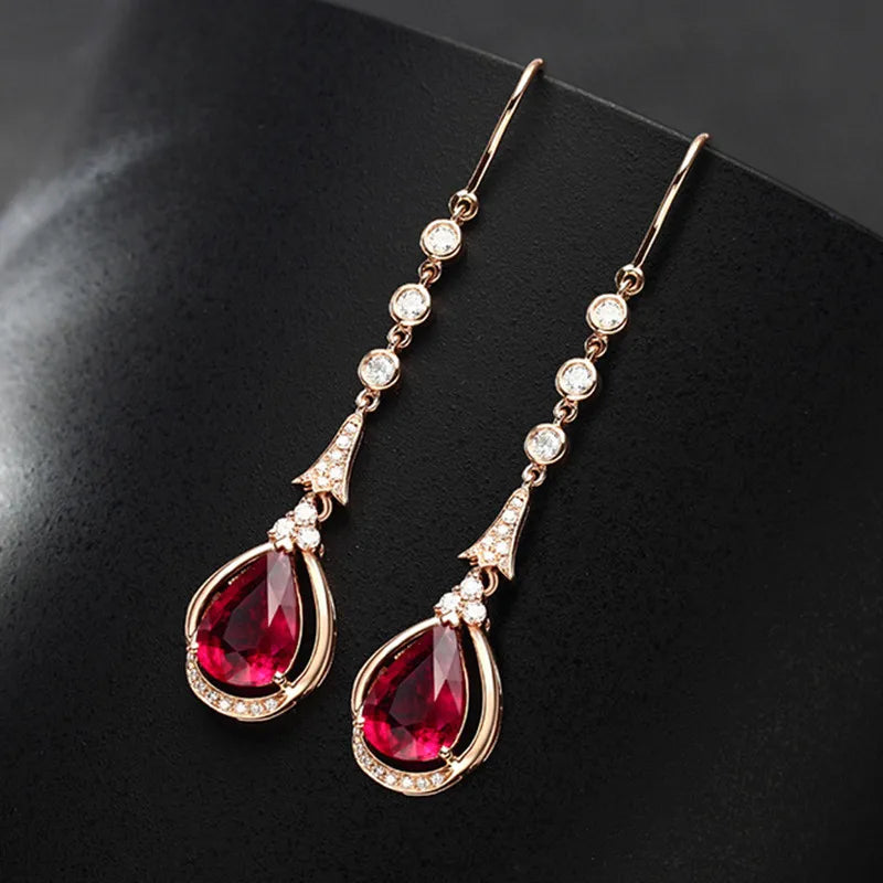 Pendientes colgantes de rubí Natural de oro rosa de 18 qu...