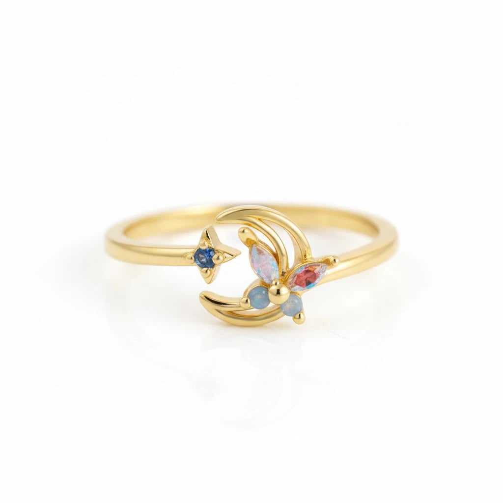 Anillo Flor Circon Colorido Ajustable Mujer Moda Vintage Regalo Joyería