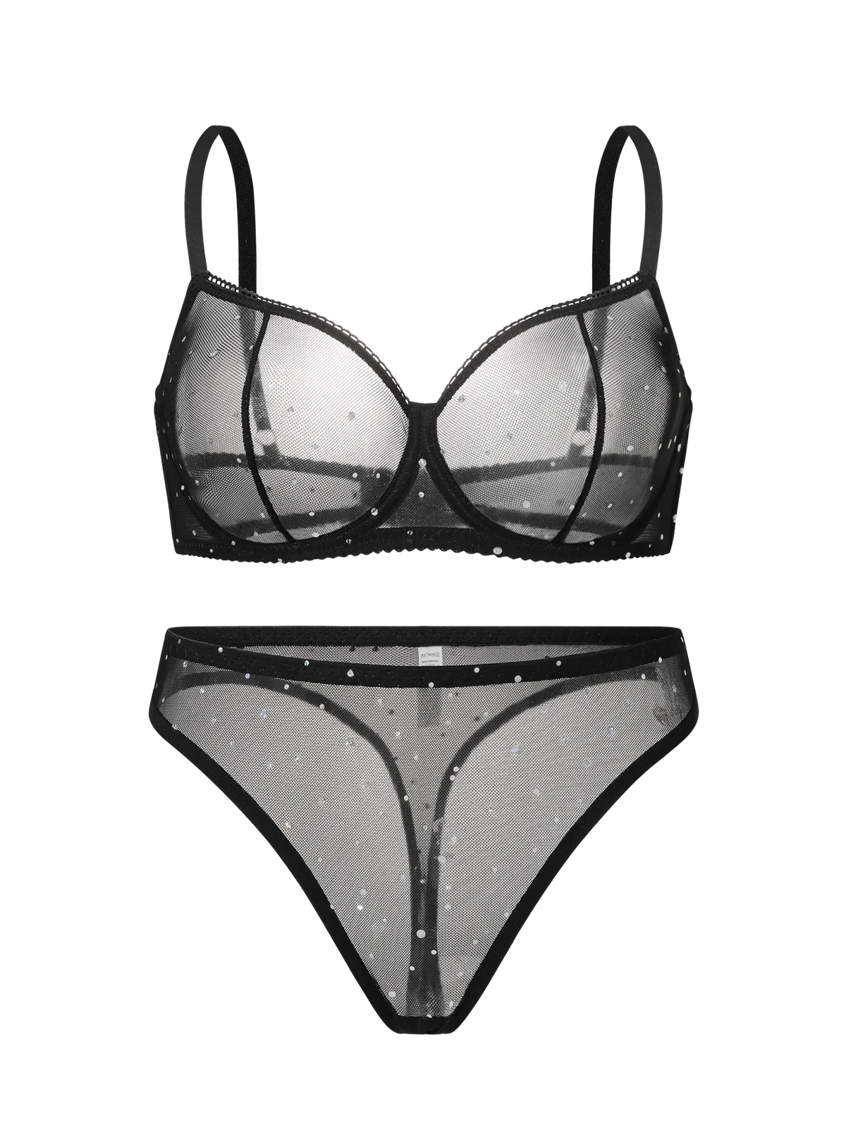 Elegant black lace and sequin lingerie set featuring intricate designs, perfect for intimate wear by Corporación Turística.