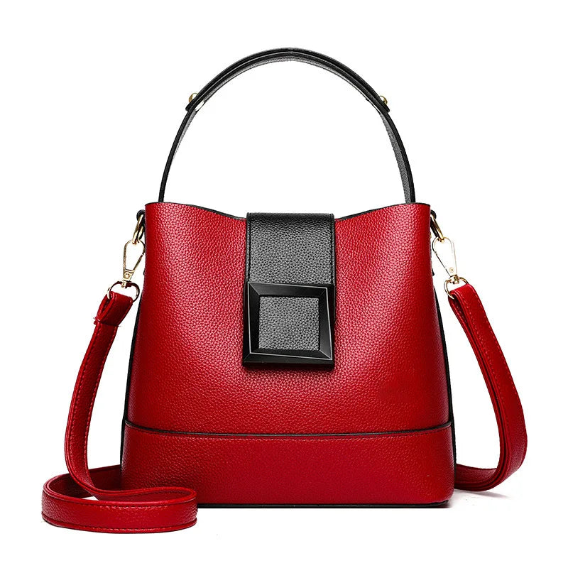 Elegant Solid Color Bucket Bag with Adjustable Shoulder S...