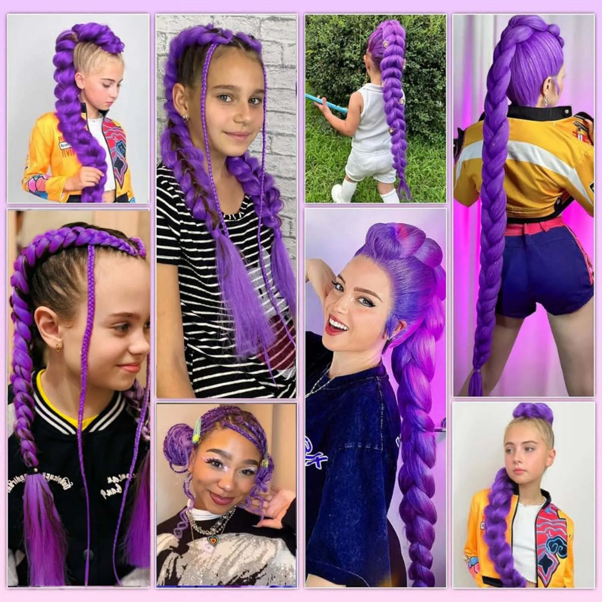 Extensiones de cabello trenzado morado largo sintético de...