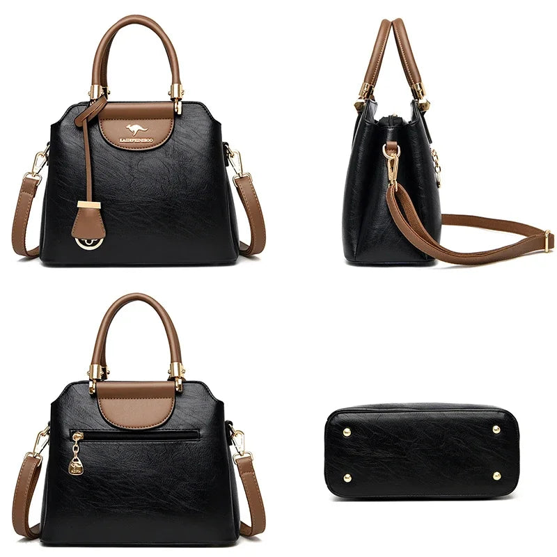 Small leather crossbody bag for women, stylish shoulder purse in black, featuring a sleek design and adjustable strap.