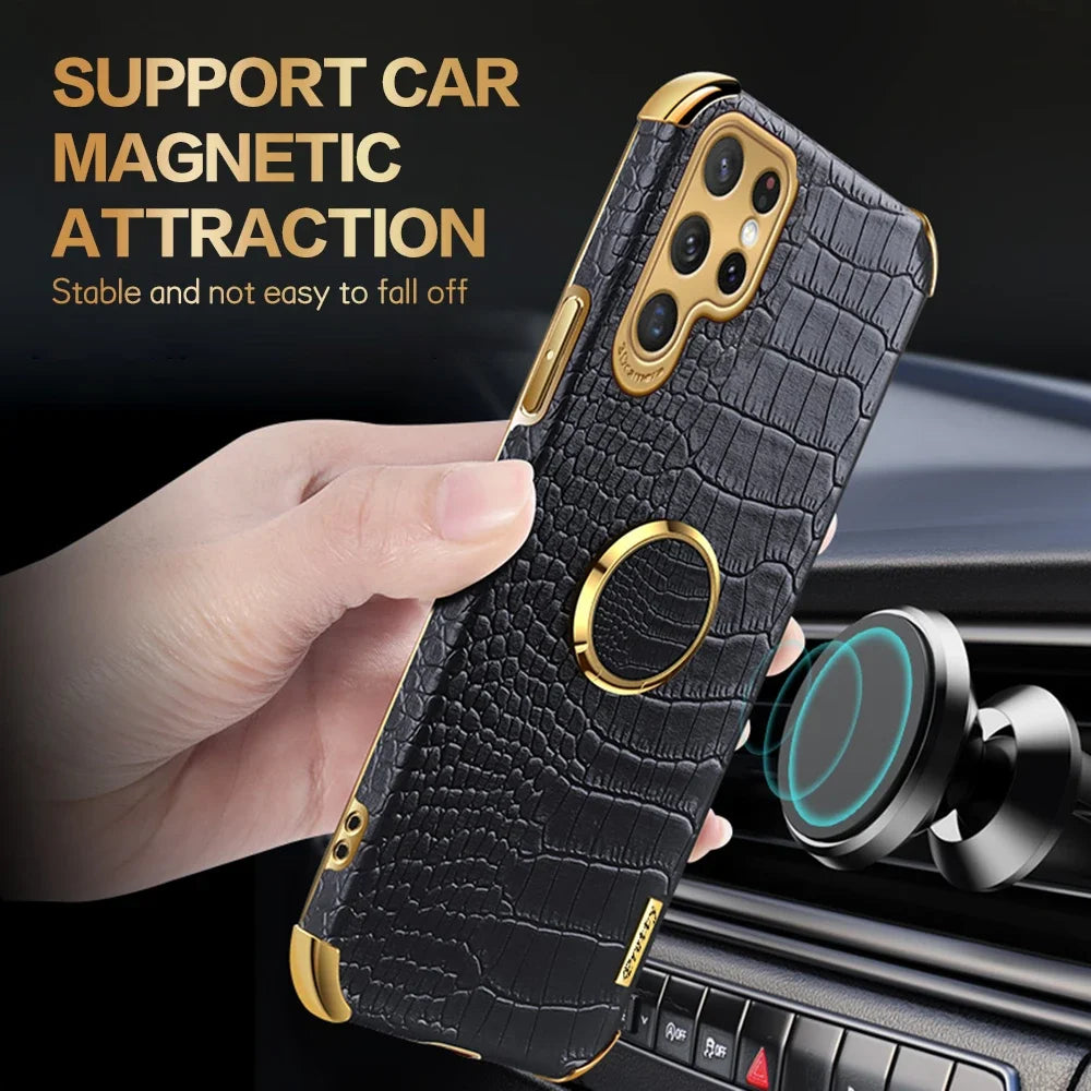 Leather Samsung Galaxy S23 Ultra case with patterned design, featuring a protective and stylish cover by Corporación Turística.