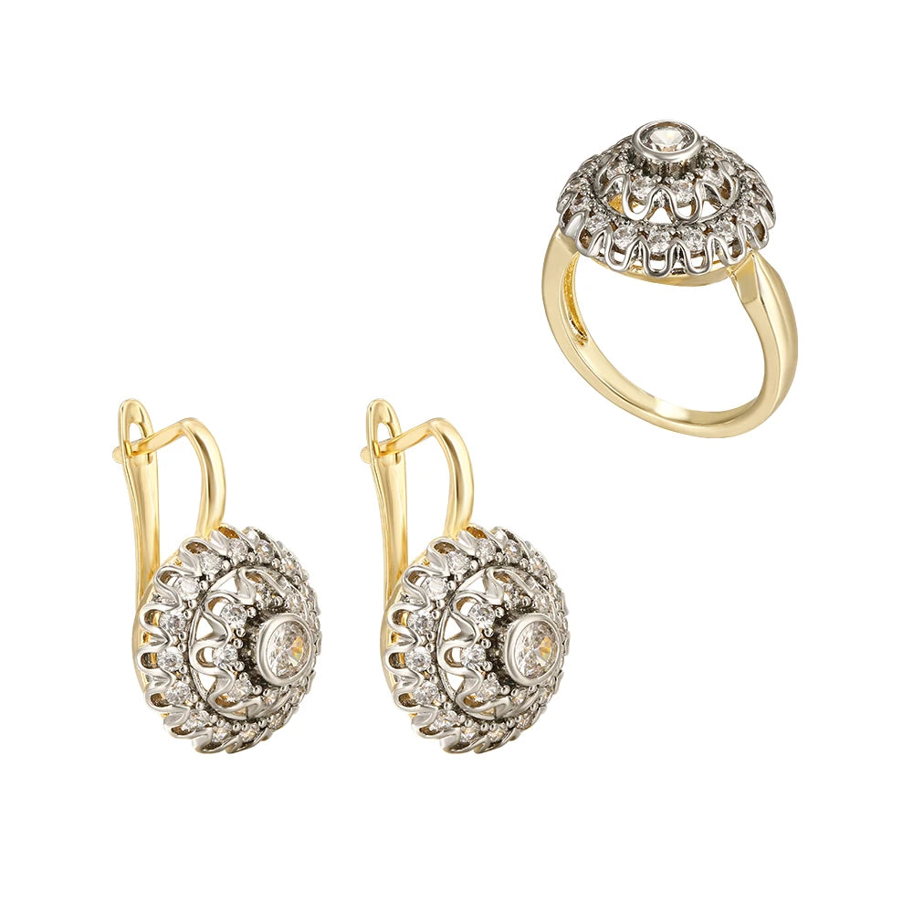 Vermiculite earrings with cone inlays, crafted by Corporación Turística, showing intricate design and natural mineral details.