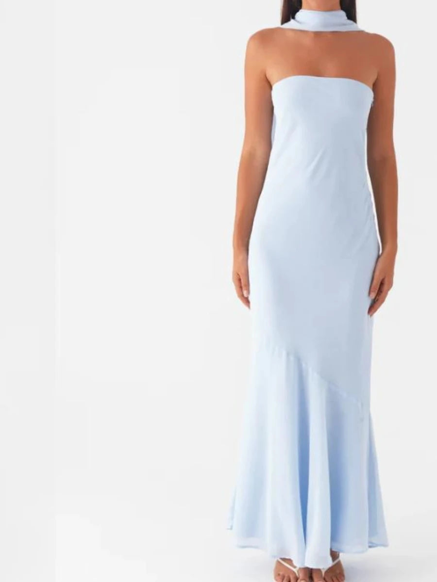 Vestido largo ajustado para mujer con pañuelo, vestido ma...
