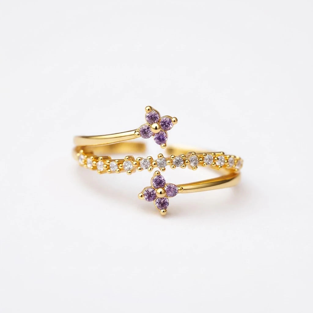 Anillo Flor Circon Colorido Ajustable Mujer Moda Vintage Regalo Joyería