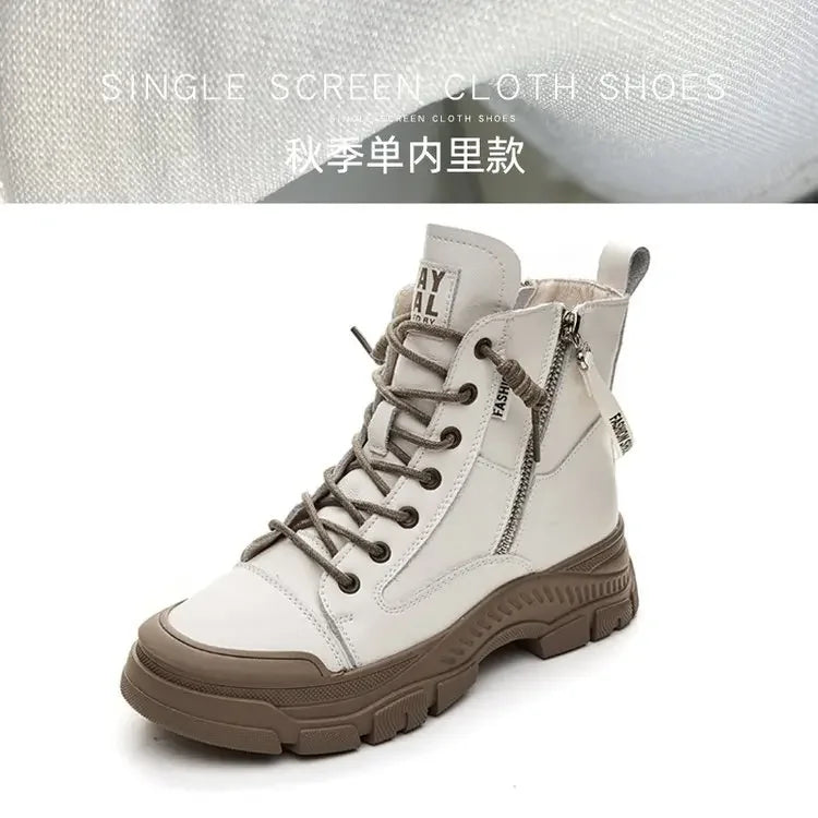Zapatos de otoño e invierno a la moda de cuero para mujer...