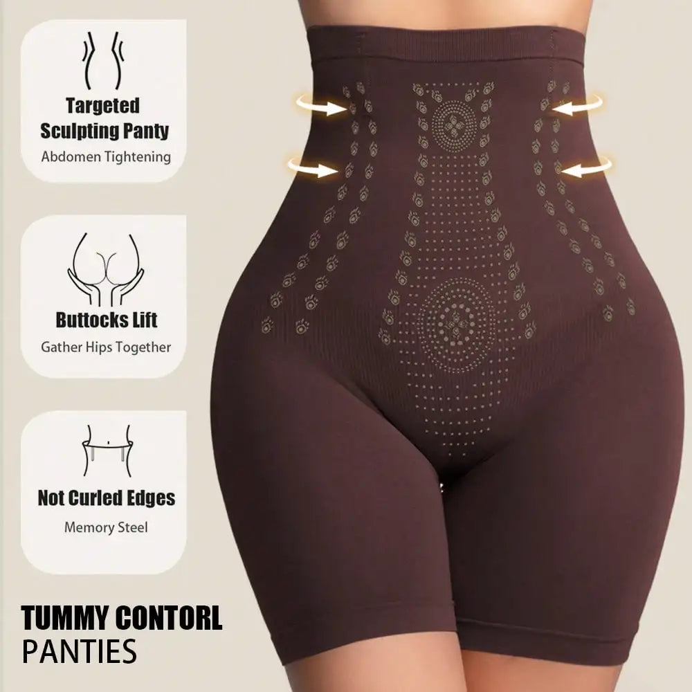 High-waisted shaping shorts from Corporación Turística, shown in black with smooth, snug fit and elastic waistband.