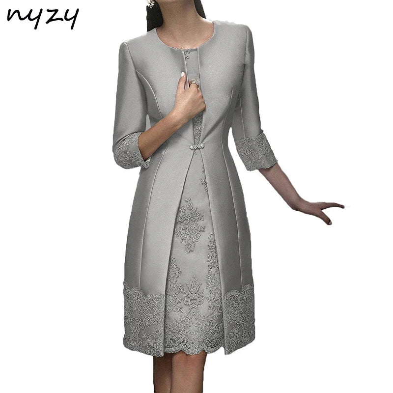 Vestido Encaje Verde Oscuro 2 Piezas Chaqueta Madre Novia Talla Plus