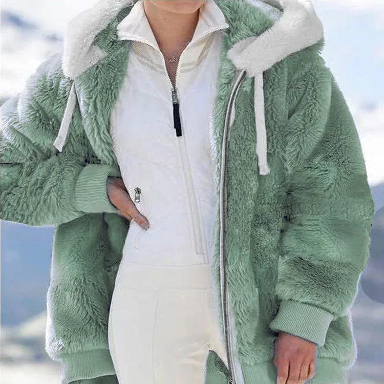 Abrigo holgado de felpa con cremallera para mujer, abrigo...