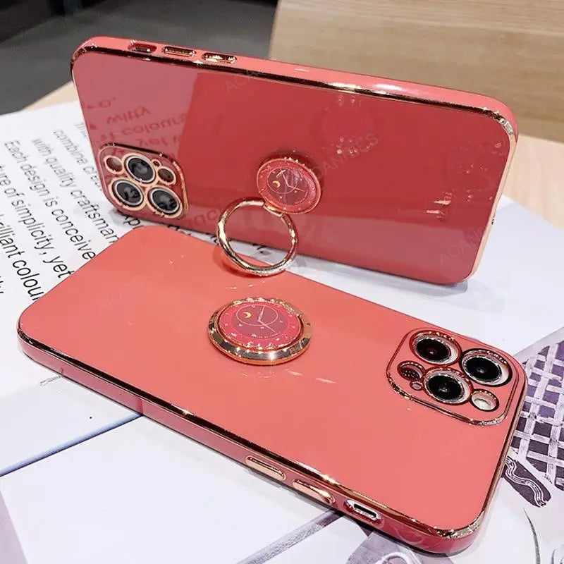 Samsung Note20, Note10, Note9 phone case with ring stand, metallic finish, protective cover, and built-in ring holder.