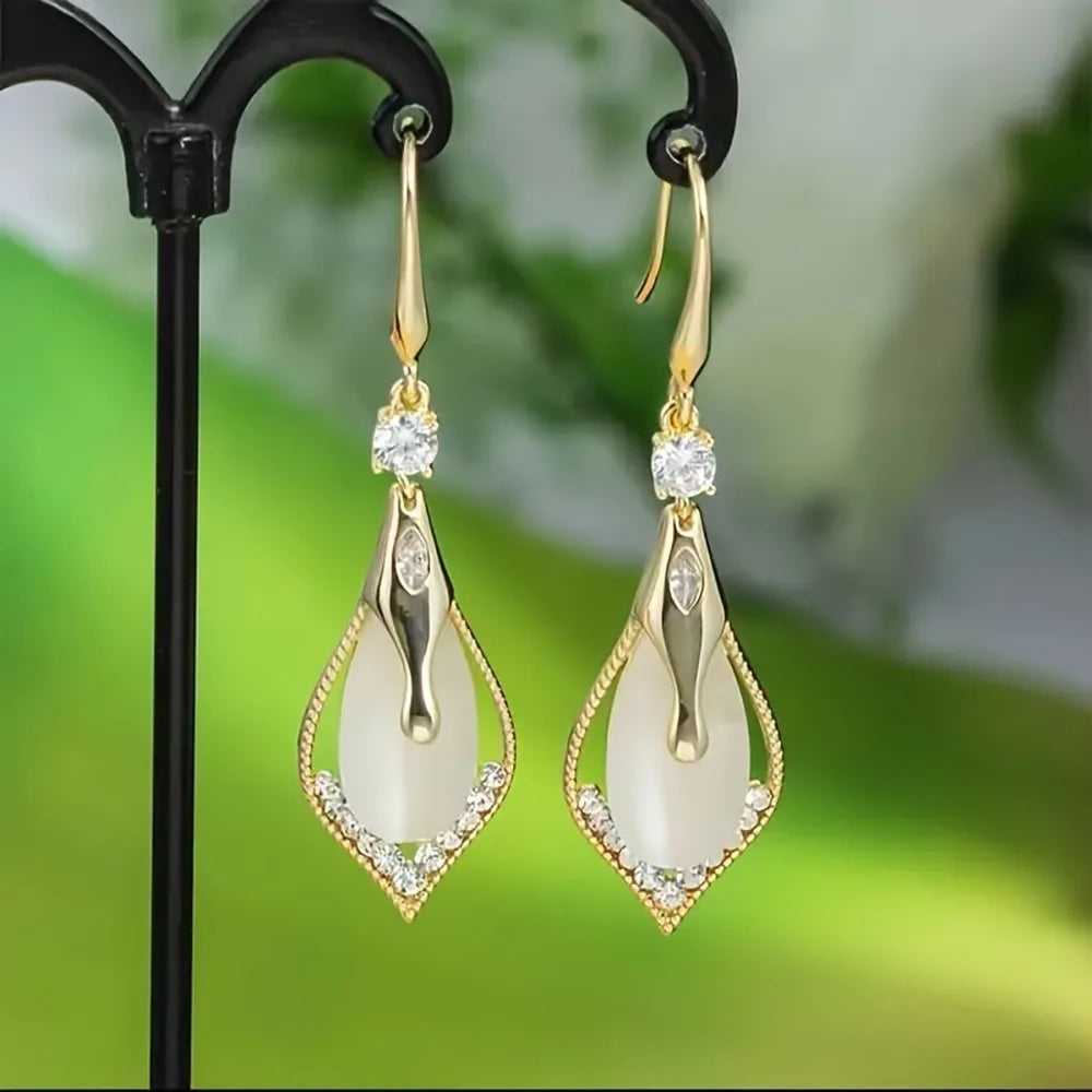 Pendientes colgantes exquisitos de piedra de ojo de gato ...
