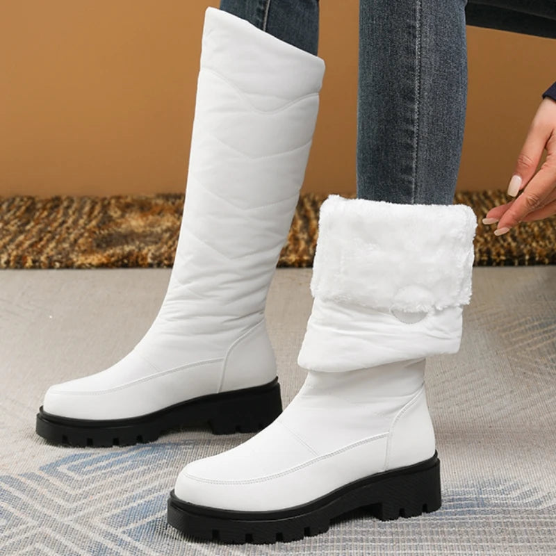 Botas de nieve blancas de piel cálida para mujer, zapatos...