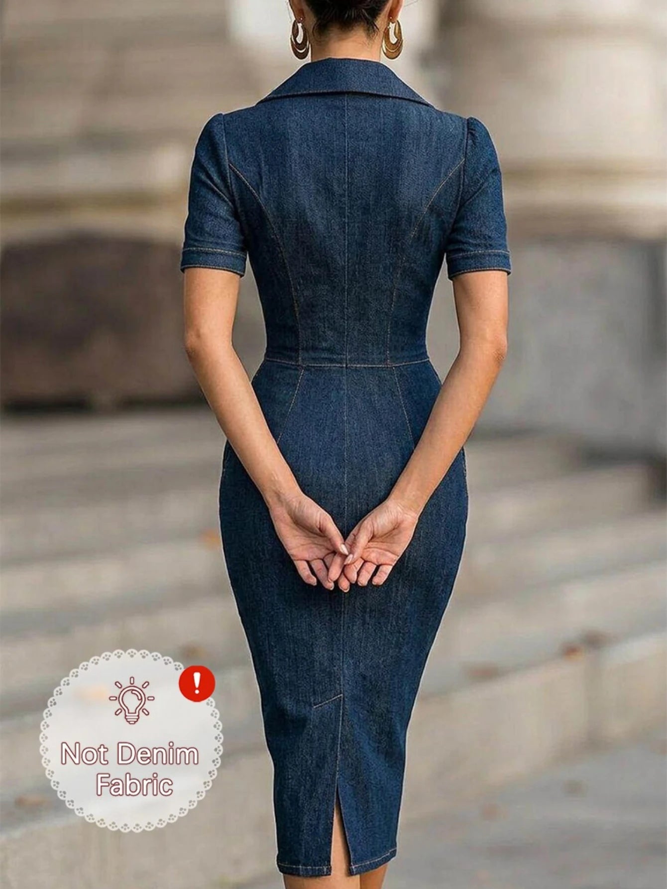 Vestido midi entallado con solapa y manga corta para muje...