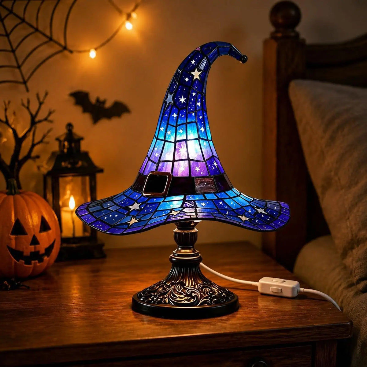 Lámpara Sombrero Bruja Vidrio Teñido - Decoración Mágica Moderna