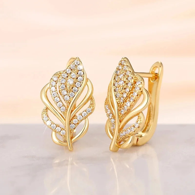 Pendientes de aro Huitan en forma de hoja, pendientes bri...