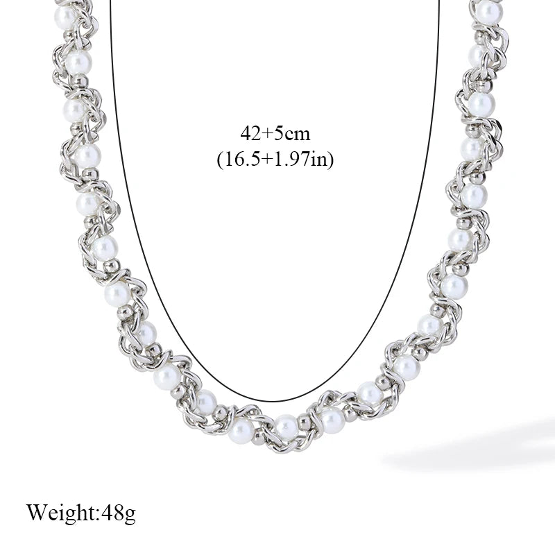 EILIECK-Conjunto de pulsera y collar con cadena de perlas...