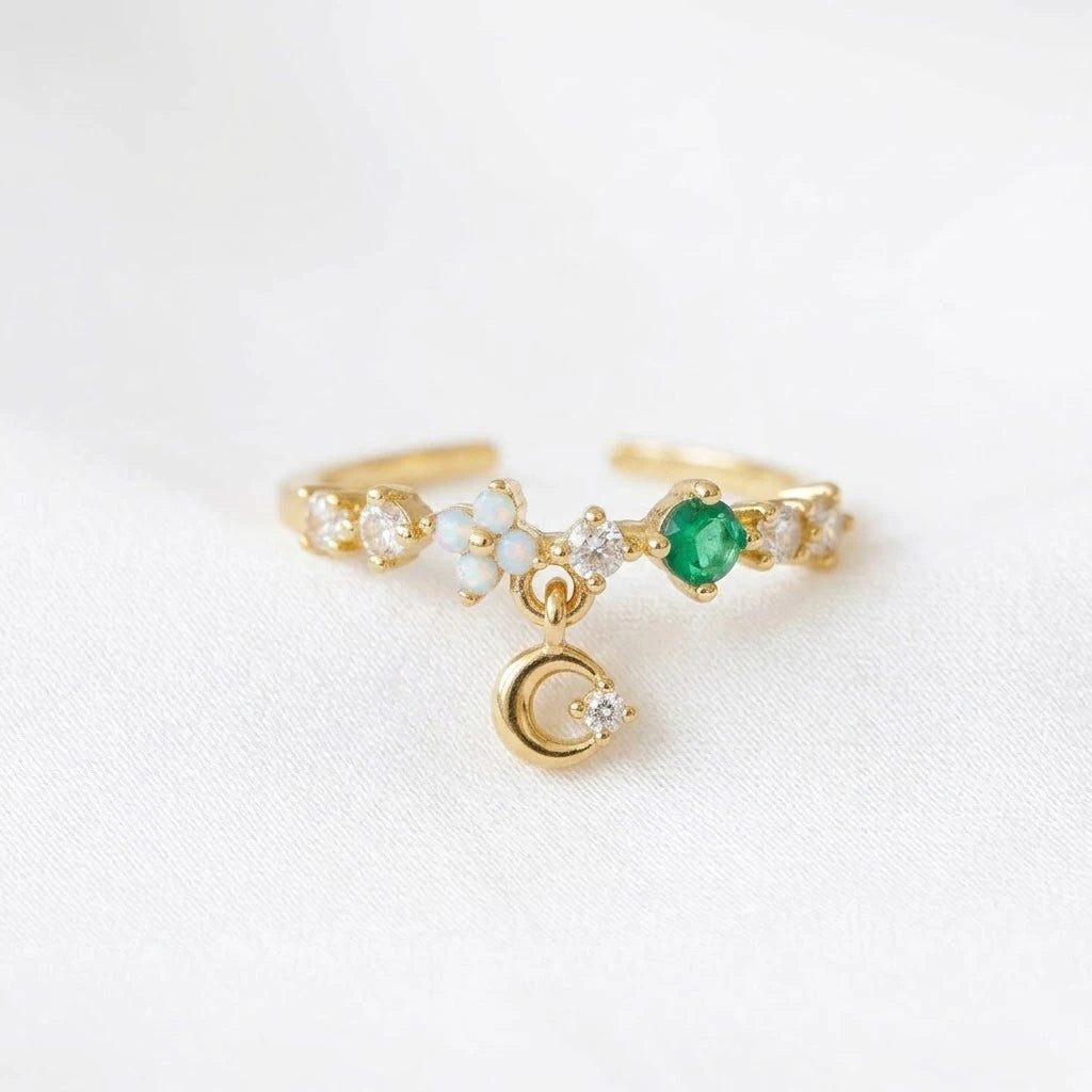 Anillo Flor Circon Colorido Ajustable Mujer Moda Vintage Regalo Joyería