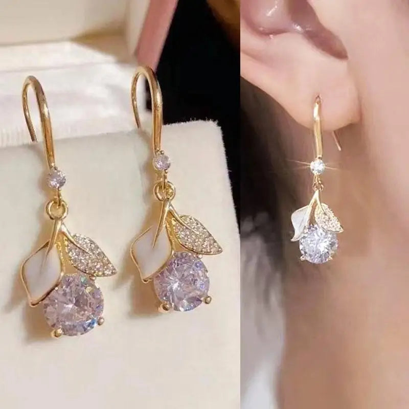 Pendientes de gota de corazón de cristal púrpura para muj...