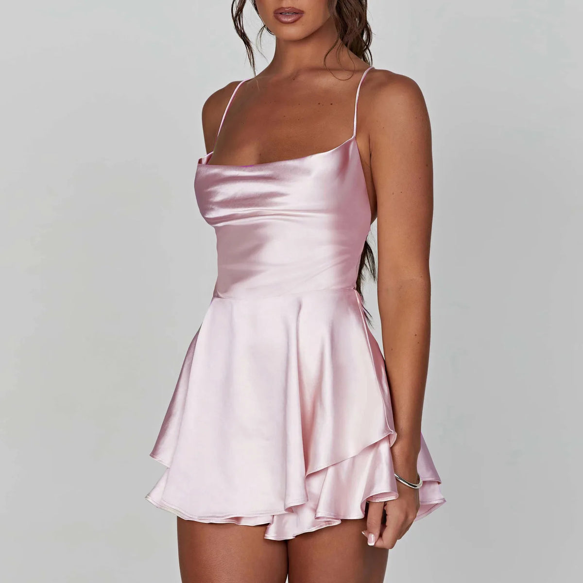 Camisones sexis de seda satinada para mujer, vestido liso...
