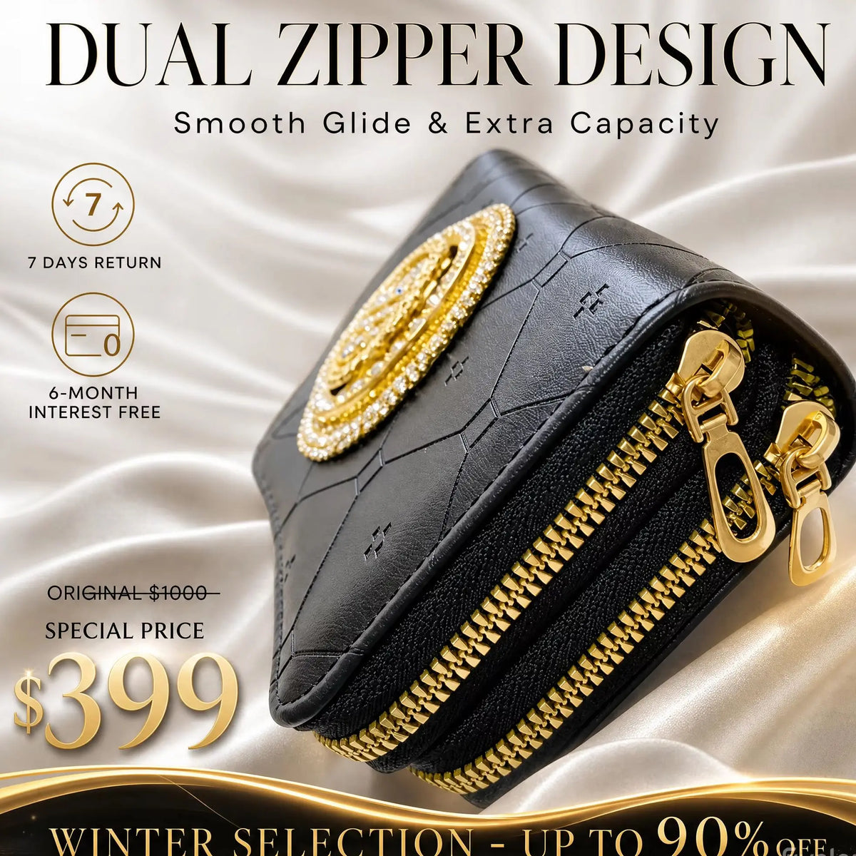 Cartera de gran capacidad con doble cremallera, Cartera g...