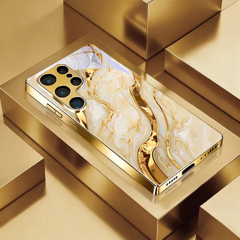 Golden phone case for Samsung A23, A33, A53, A73, A14, and A3 by Corporación Turística, featuring a sleek metallic finish.