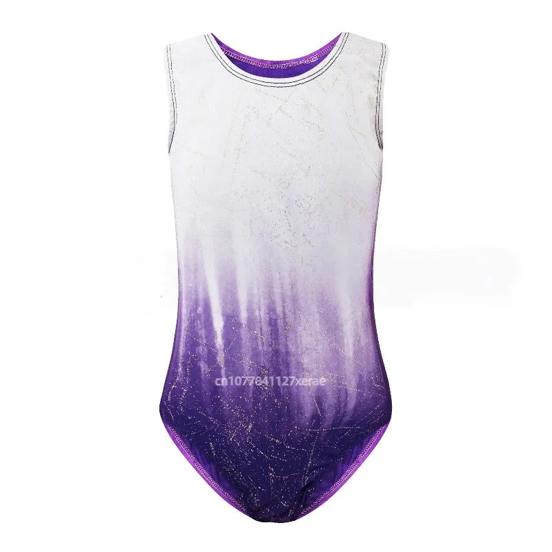 Form-fitting dance leotard with vibrant heat-printed pattern by Corporación Turística, designed for performance and style.