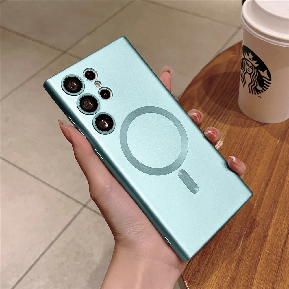Magnetic matte wireless charging cover for Samsung S2 smartphone showing the sleek, textured design and magnetic attachment features