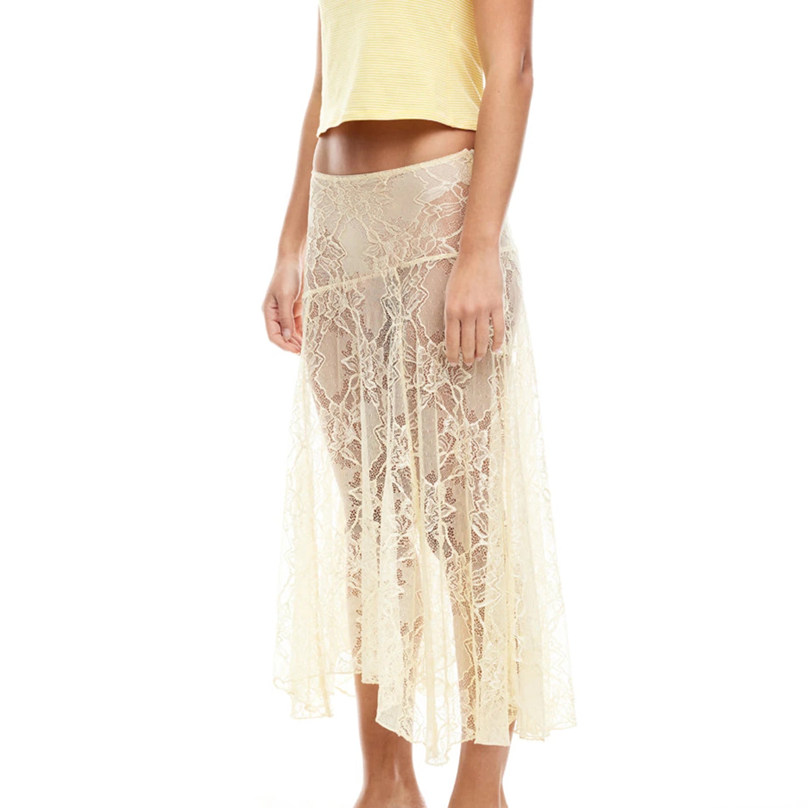 Falda de encaje transparente sexi de verano para mujer, f...