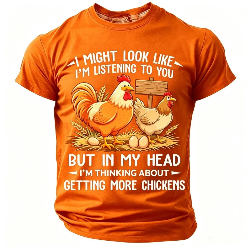 Men's short-sleeve T-shirt with a fun design, by Corporación Turística, shown in a close-up image highlighting the colorful graphic.