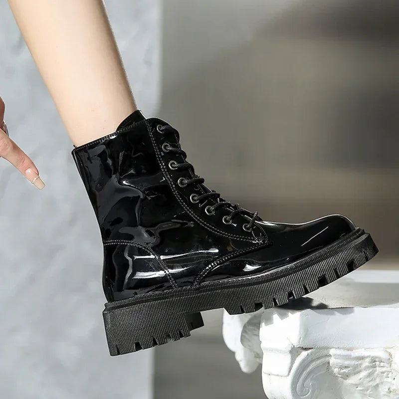 Botines rosas con cordones para mujer, botas de moto con ...