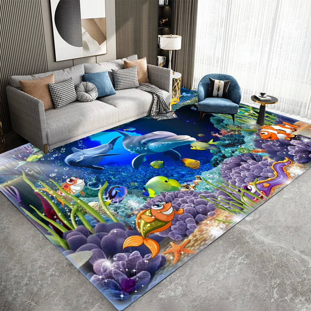 Alfombra colorida con diseño de animales marinos en 3D, l...