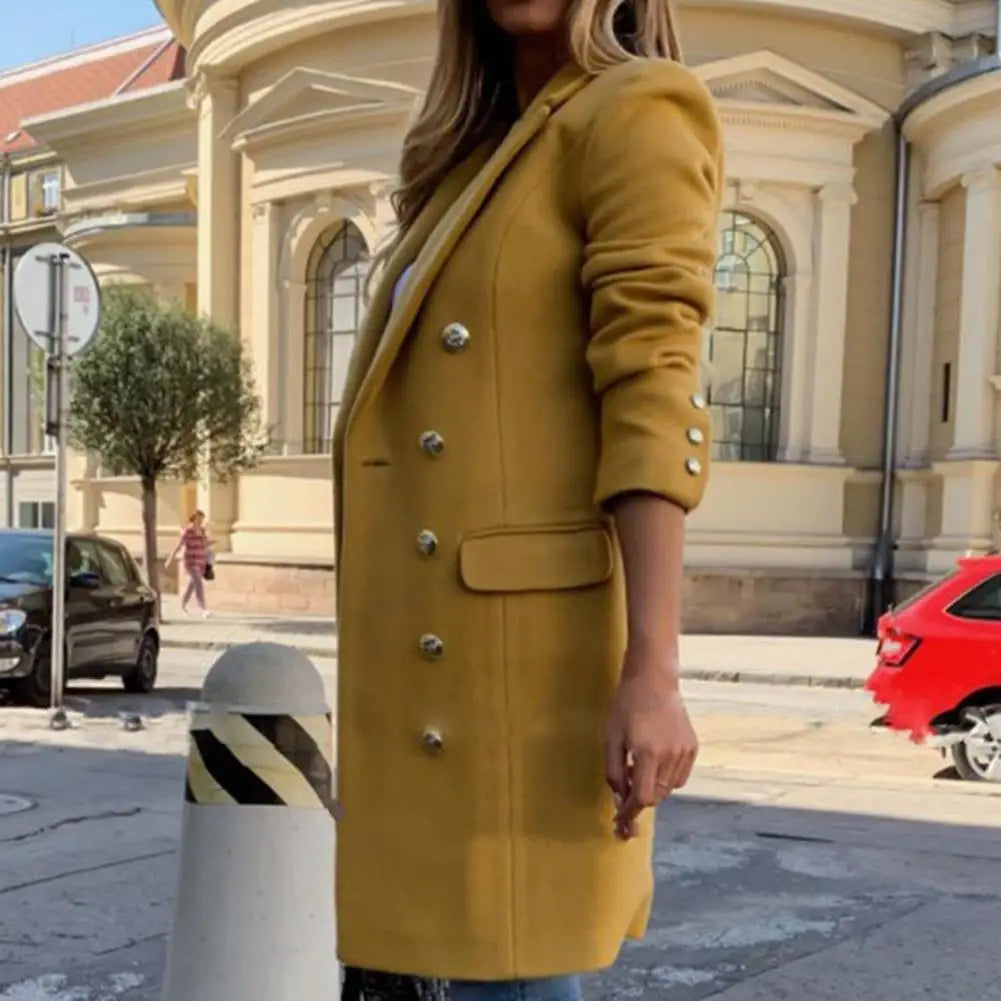 Long wool coat for women by Corporación Turística, featuring a warm, stylish design with long sleeves for fall and winter wear.