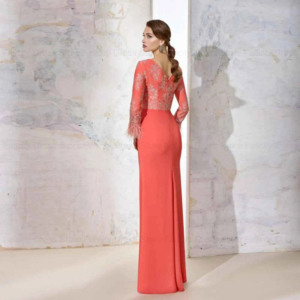 Vestido Madre Novia 2025: Lujoso Invitada Boda, Plumas, Largo Personalizado