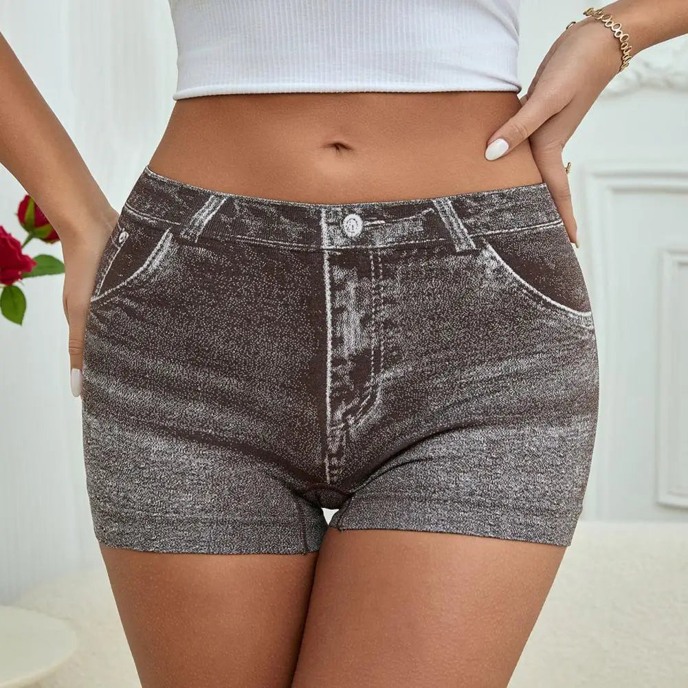 Leggings cortos de mezclilla de imitación para mujer, pan...