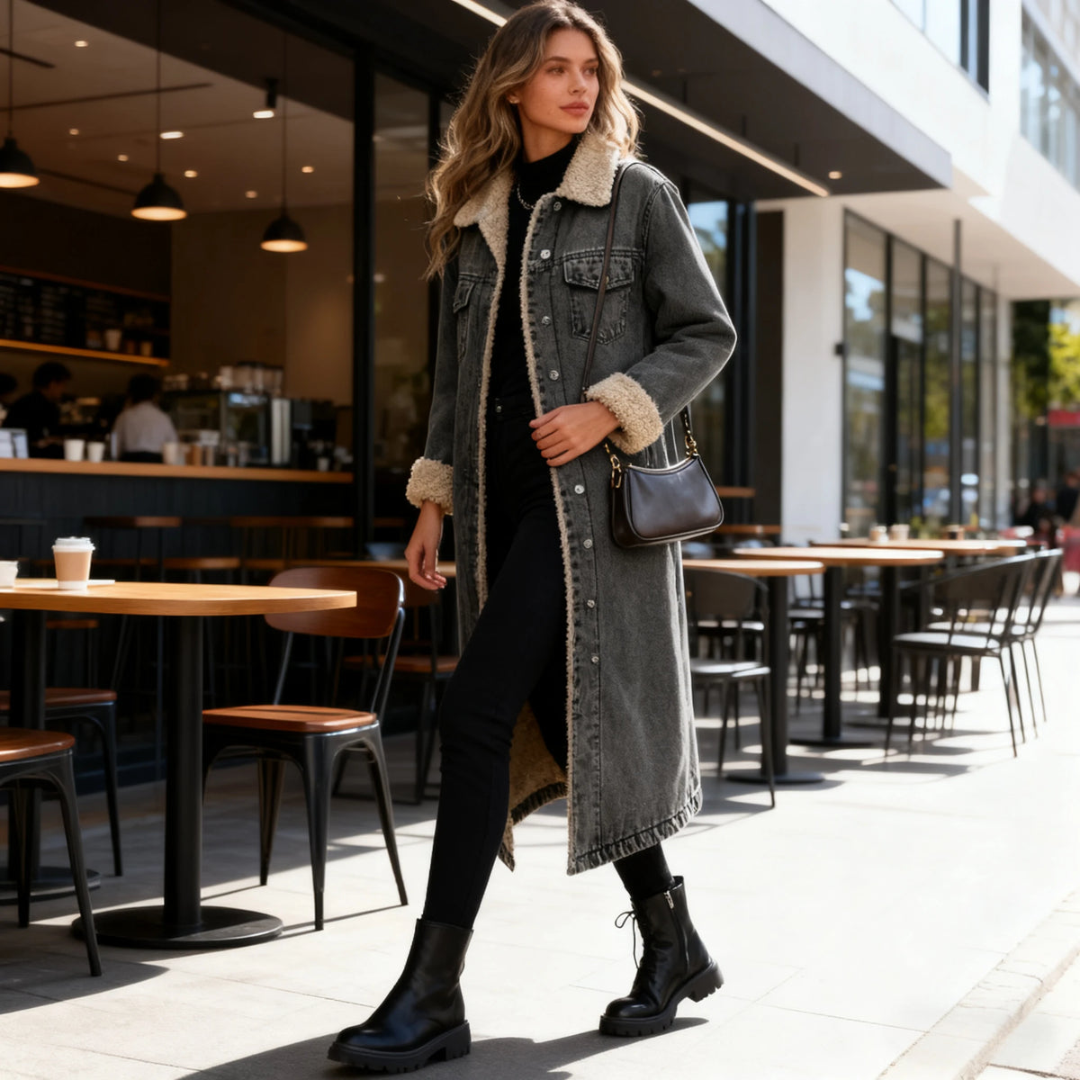 Abrigos de piel sintética de longitud media para mujer, c...