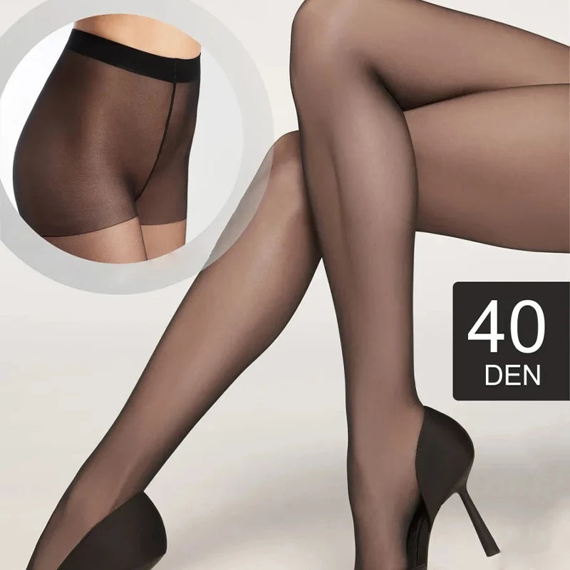 Pair of transparent solid 40D pantyhose from Corporación Turística, showcasing smooth, sheer leg coverage and natural fit.